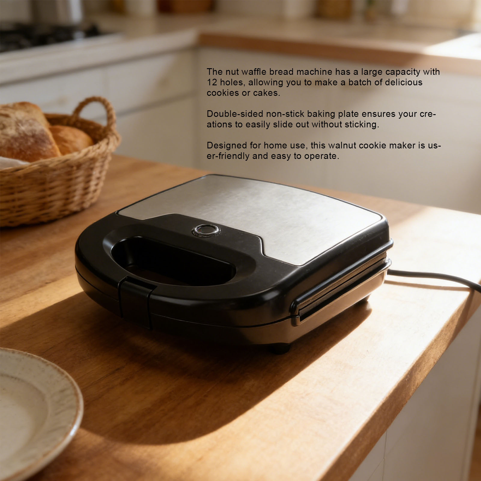 Mini Waffle Maker Machine - 12 Cevizli Kurabiye Makinesi Yapışmaz Çift