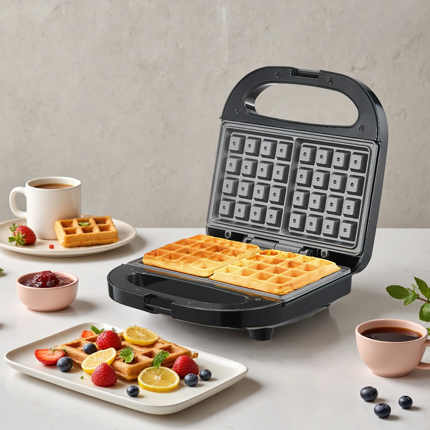 Mini Waffle Maker Machine - 2 Dilimli Belçika Waffle Makinesi, Yapışmaz