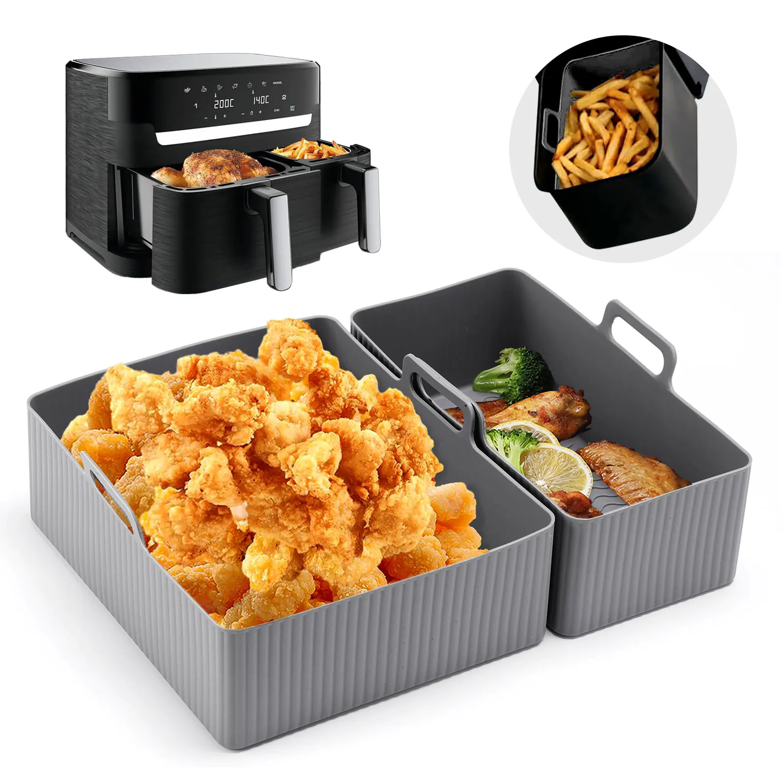 Air Fryer Silicone Pot Liner - 2'li Set Silikon Hava Fritözü Matı