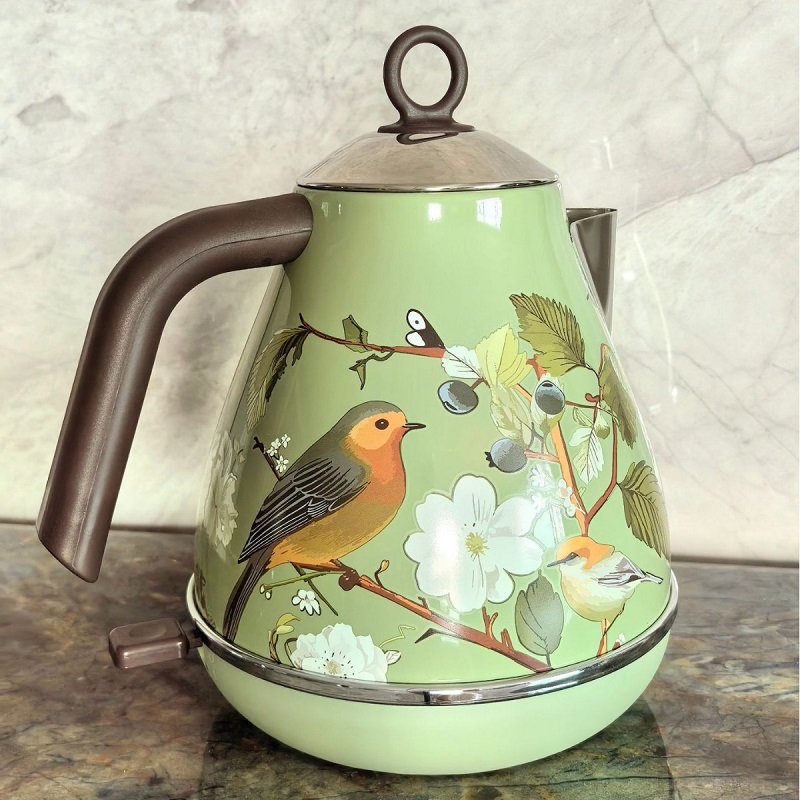 Electric Kettle Temperature Control - 1.7L Retro Pembe Çiçek Desenli Elektrikli
